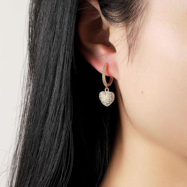 

hoop & huggie harong heart pendant earring copper zircon trendy small circle earrings for women engagement party charming jewelry, Golden;silver