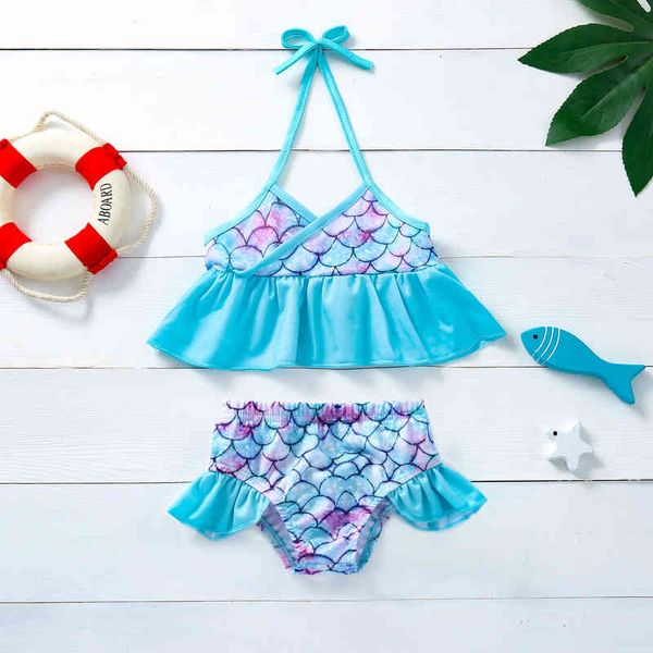 

2021 fish children's scale bikini girls' suspender mermaid split swimsuit, White;black