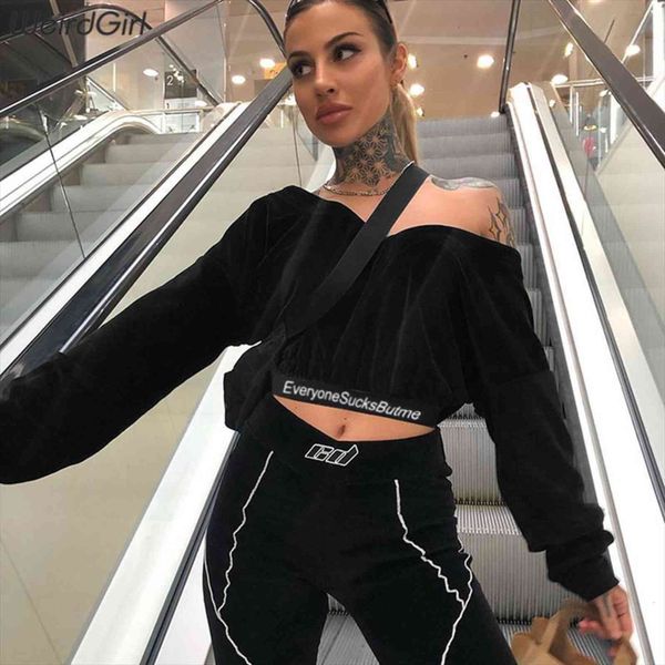 

v neck letter print fashion women hoodie casual crop solid full sleeves autumn, Black