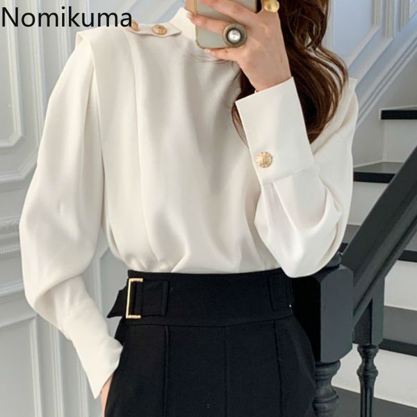 

nomikuma korean women blouse elegant half turtleneck long sleeve pullover autumn winter new blusas shirt 6d358 210427, White