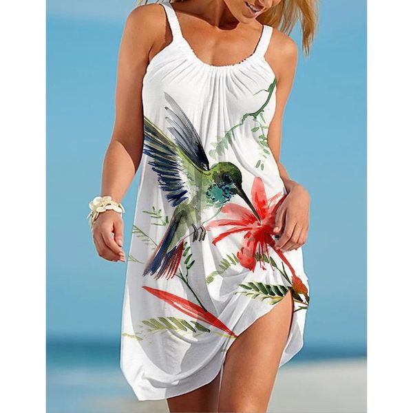 

floral design long sleeve round neck sling new 3d printing loose summer beach underwater animal ocs sling sleeveless casual dress, Black;gray