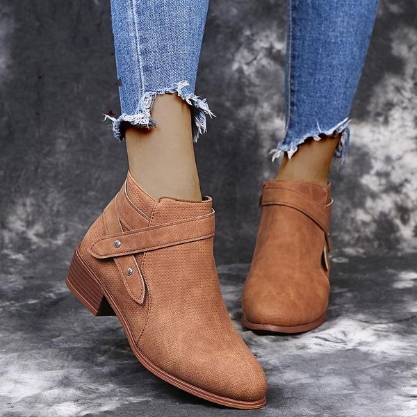 

boots 2021 winter women ankle fashion round toe riding equestrian platform zip plus size 35-43 zapatos de mujer, Black