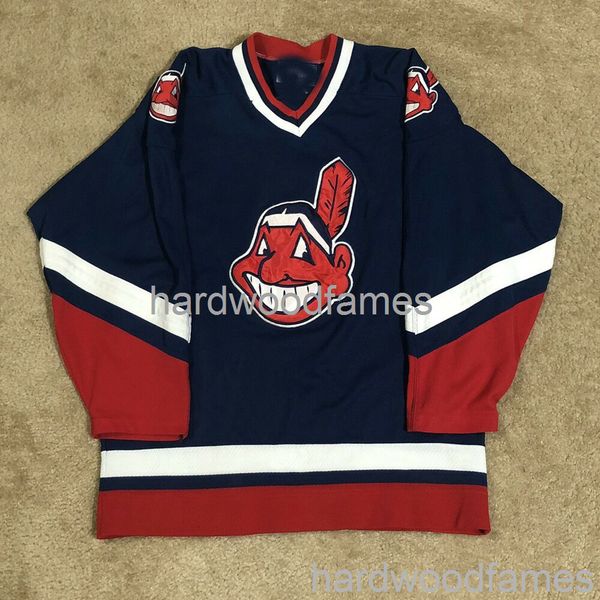 

stitched cleveland chief wahoo hockey jersey stitched vintage 90s custom any name number, Black