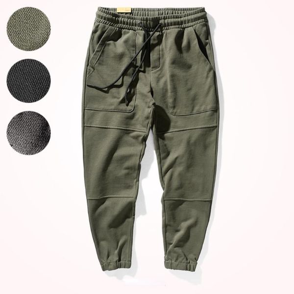 

men's pants american casual track sweatpants men 's fit stitching cut all -match fashion closing drawstring jogger, Black