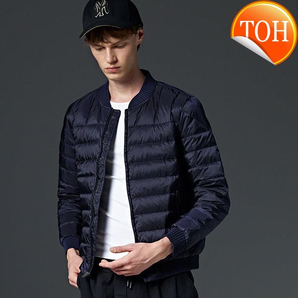 

new arrival 2019 autumn winter baseball style stand collar thin down jacket men casual coat fashion outerwear plus size, Black