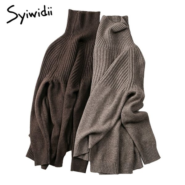 Brown Striped Sweater Mulheres Turtleneck Stretch Stretch Coreano Top Knit Plus Size Harajuku Queda Roupa Bege Preto 210914