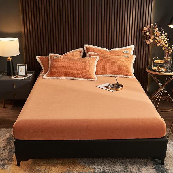 

sheets & sets bonenjoy 1pc winter warm fitted bed sheet with elastic solid color queen king size flannel fluffy plaid bottom