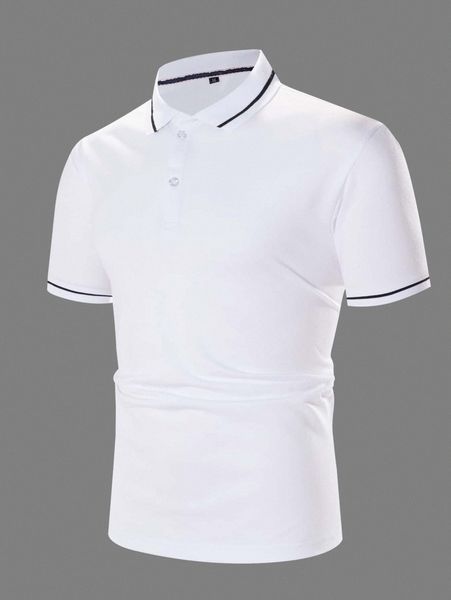 

men contrast piping polo shirt k4th#, White;black