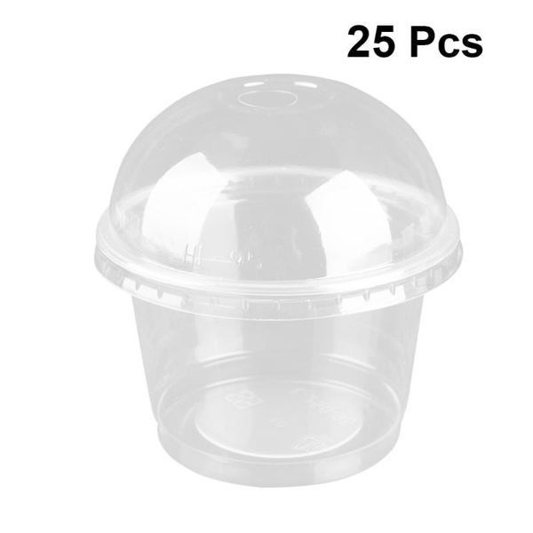 

disposable cups & straws 25pcs 250ml salad cup transparent dessert bowl container with lid for bar cafe home (dome hole)