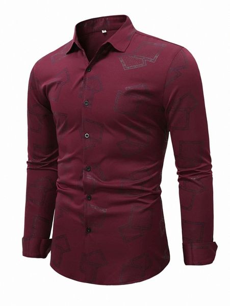 

men geo print button up shirt 562a#, White;black