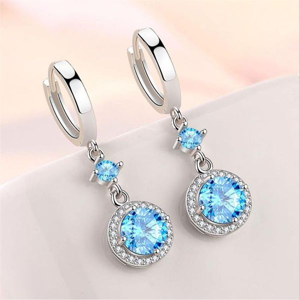 

dangle & chandelier romantic crystal blue round drop earrings jewelry for women fashion s925 earring girls charm silver party accessories wi