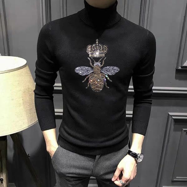 

men's hoodies & sweatshirts winter designer bee plus size m-5xl male cashmere turtlenecks aweater fine sweatshirt brand sweater iswi, Black