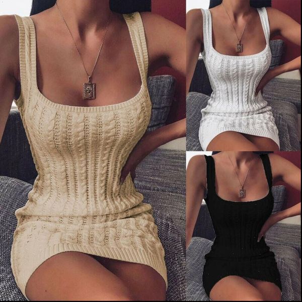 

bodycon knit sleeveless slim womens dresses solid color elegant short mini evening party gown sundress, Black;gray
