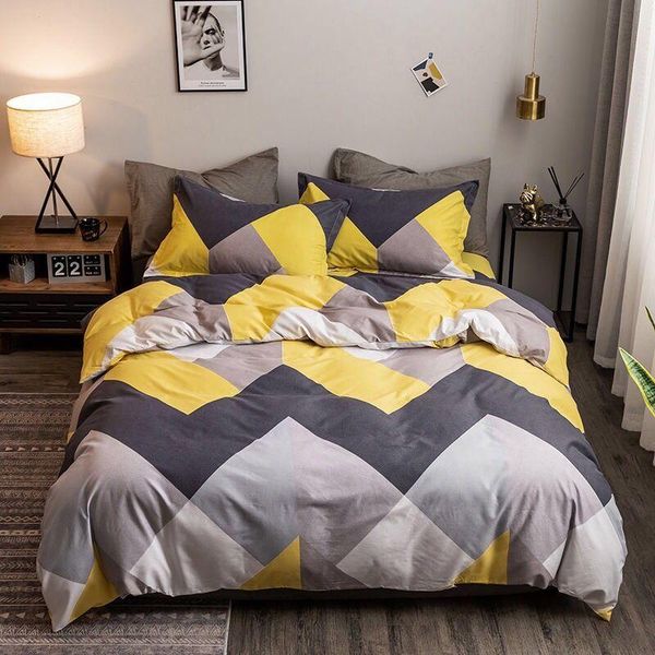 

home textile black and yellow duvet cover pillowcase bed sheet boy girls bedding sets 3/4pcs single double bedlinen