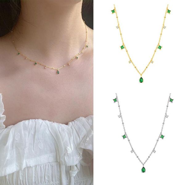 

pendant necklaces green zircon choker necklace for women chic elegant mori style luxury festival jewelry gifts 1pcs, Silver