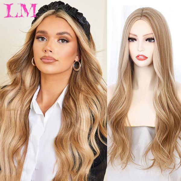 

synthetic wigs liangmo long wavy wig dark root none lace middle part side hair ombre cosplay blonde heat resistant for women, Black