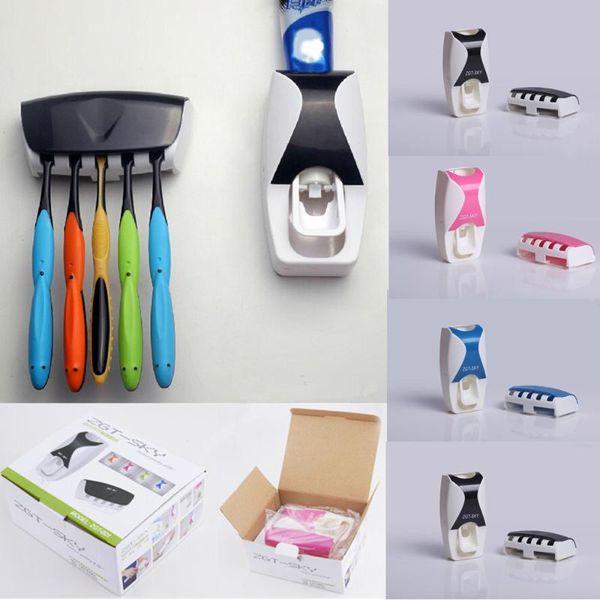 

bath accessory set 2021 home bathroom products toothbrush holder automatic toothpaste dispenser squeezer 3 colors