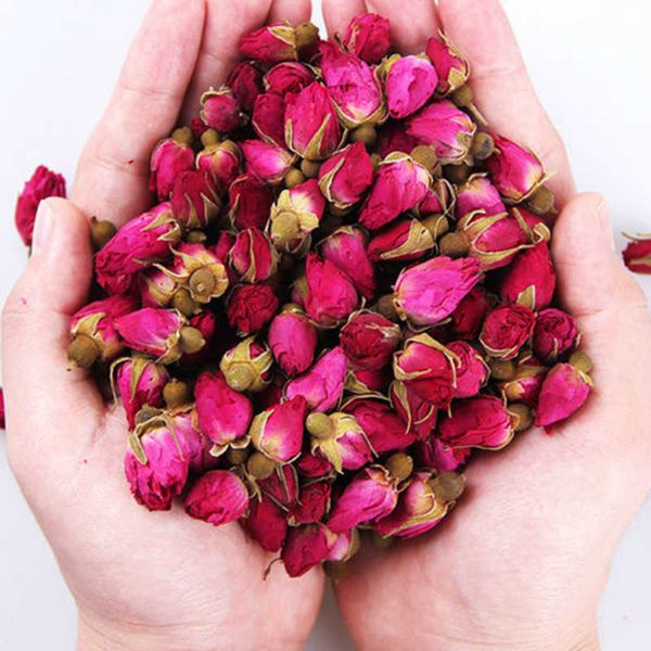 Натуральные высушенные розовые бутоны роз Цветок высокого качества органические бутоны роз 100 г / 300 г / 500 г / пакет девушки женщины подарок свадебные украшения 210624