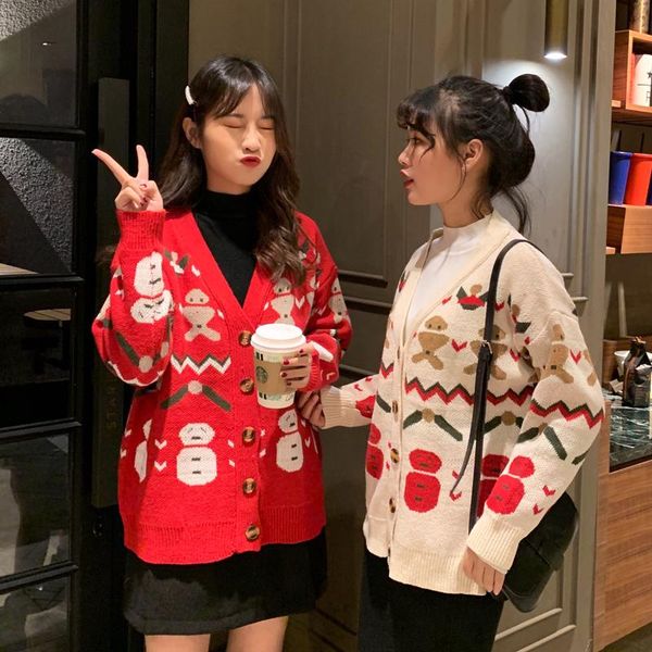 

women's sweaters 2 colors 2021 autumn and winter christimas knitted warm friends womens cardigans (c8525), White;black