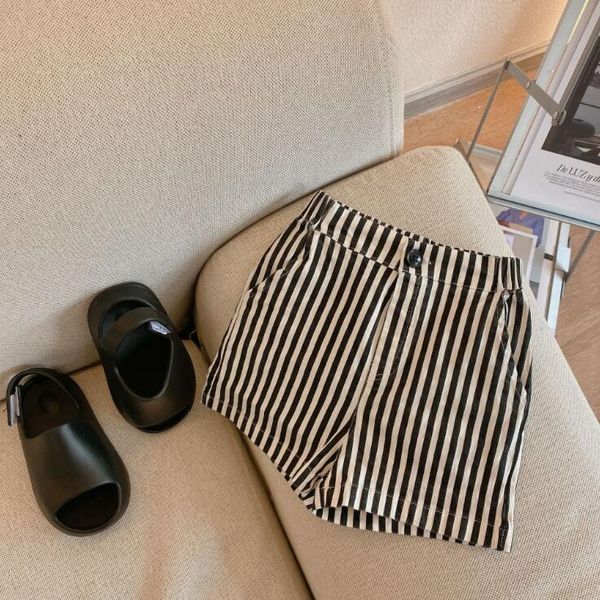 

shorts 2021 style girls boys striped summer cotton fashion kids, Black