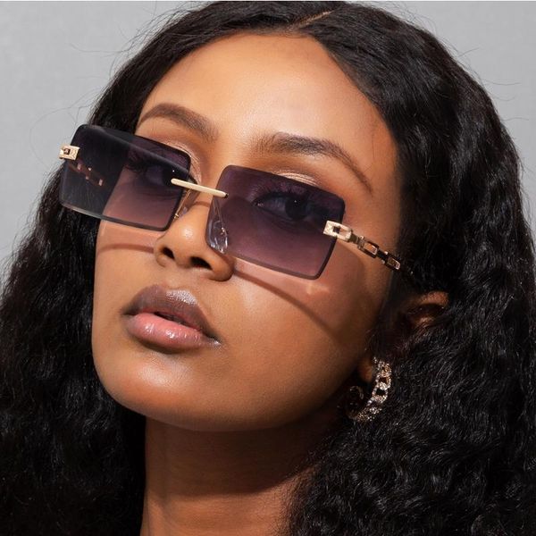 

sunglasses vintage rimless for women fashion square metal hollow sun glasses female trendy street shooting gradient, White;black
