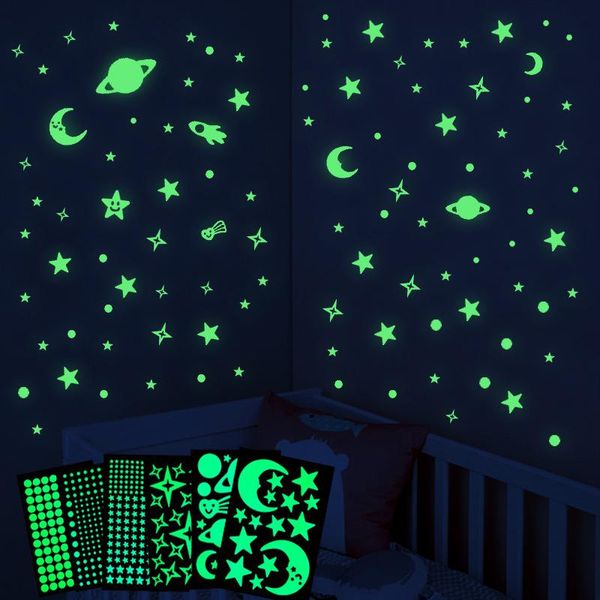 

wall stickers 3d fluorescent decoration for kids bedroom diy luminous stars dots moon universe decals glow in dark home decor