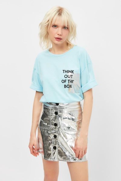 

women's t-shirt trendyol printed loose knitted twoss21ts1267, White