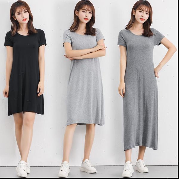 

summer plus size sleepshirt nightgown womens sleepwears soft modal cotton nightdress short sleeve o neck collar home sleep dress, Black;red