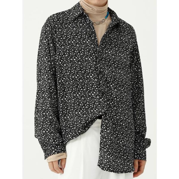 

men's casual shirts full print men korean fashion loose vintage long sleeve shirt male oversize streetwear dress blouse, White;black