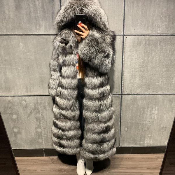 

women's fur & faux go ballistic ya natural silver coat hooded long real women, Black