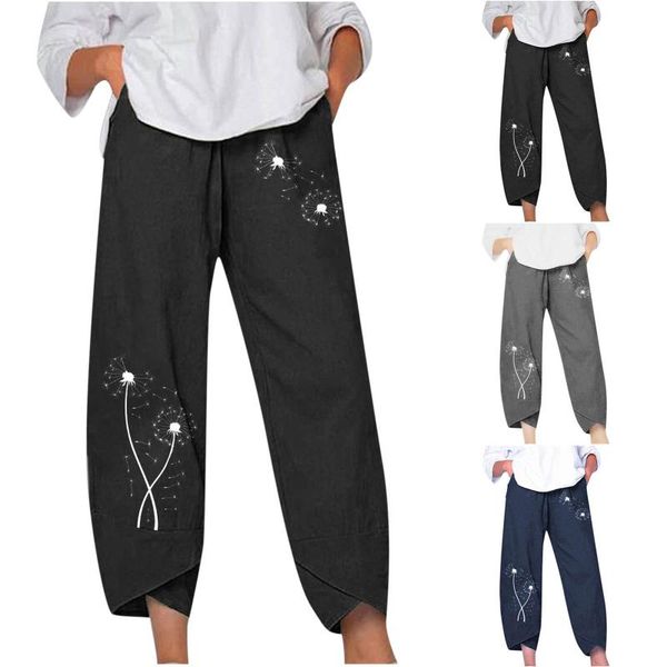 

women's pants & capris women casual harem cotton linen wide leg trousers summer elastic waist plus size loose embroidered wide-leg spod, Black;white