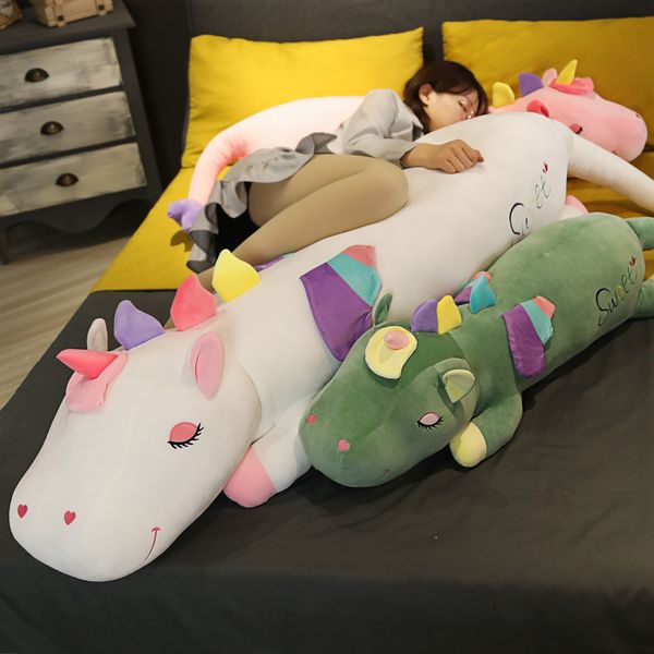 

60cm-150cm giant lying sleeping unicorn plush toy big cartoon animals unicornio bed pillow stuffed throw pillow cushion for girl 220217