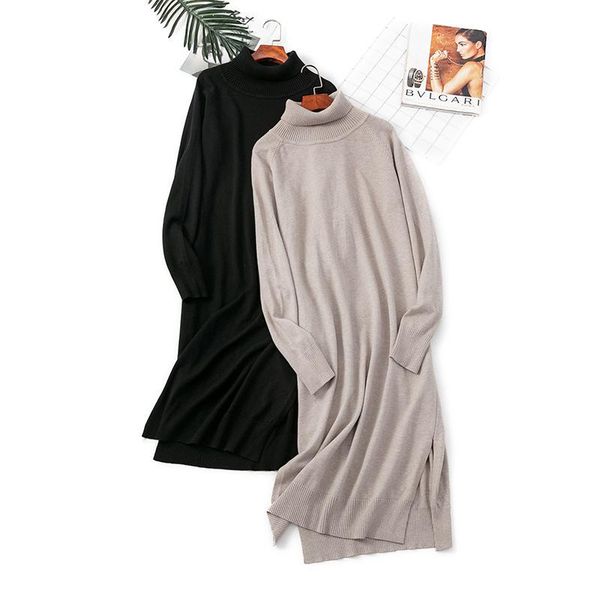 

casual dresses 2021 hooded maix dress women straight sweater autumn winter loose long thick female oversize girl knit, Black;gray