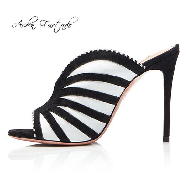 

slippers arden furtado summer fashion women's shoes stilettos heels mature elegant mixed colors big size 45 peep toe mules, Black