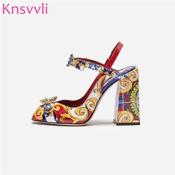

printed flower rhinestone chunky high heels sandals woman peep toe crystal buckle strap luxurious party dances shoes for women1, Black