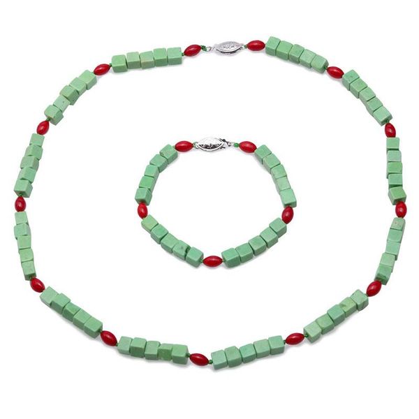 

green turquoise necklace and bracelet set 6x6.5mm cube shape 7.5-20" jewelry bracelet, earrings &, Black