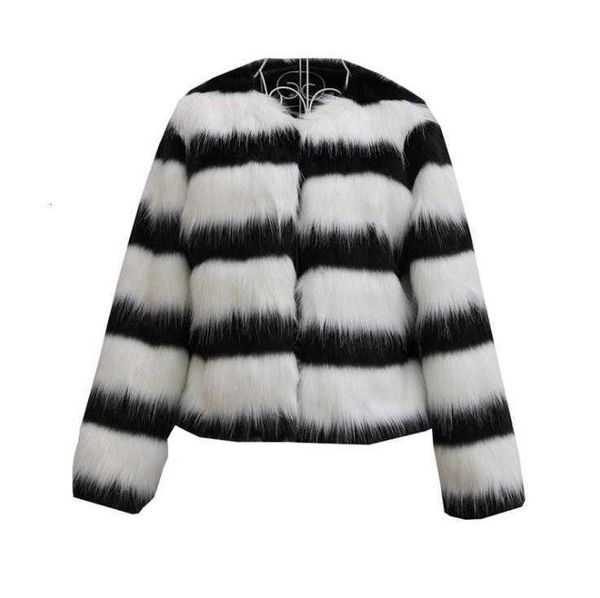 

women's wool & blends s/9xl women warm black white striped casual short section large size fashion mujer chaqueta female fake fur