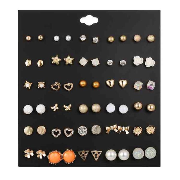 

lots of styles design studs luxurious artificial diamonds pearls flower heart stud earrings for women wholesale by set, Golden;silver