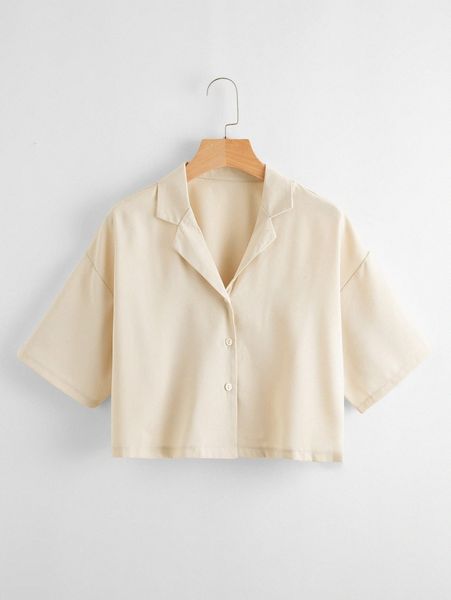 

solid lapel neck blouse h5f7#, White