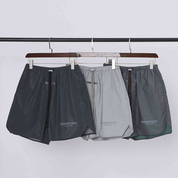 

high street designer multi-line nylon shorts letters printed reflective trendy hip hop casual short pants loose oversize for men and women, White;black