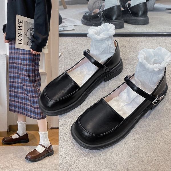 

dress shoes lolita retro female shoes mary jane, casual low-heel round with strap and buckle, japanese style for girls, spring 9031n twz5, Black