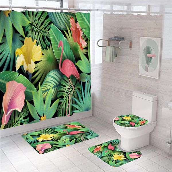 

shower curtains green plant curtain vivide summer bathroom polyester with hooks flamingo nordic toilet decor home wc accessories