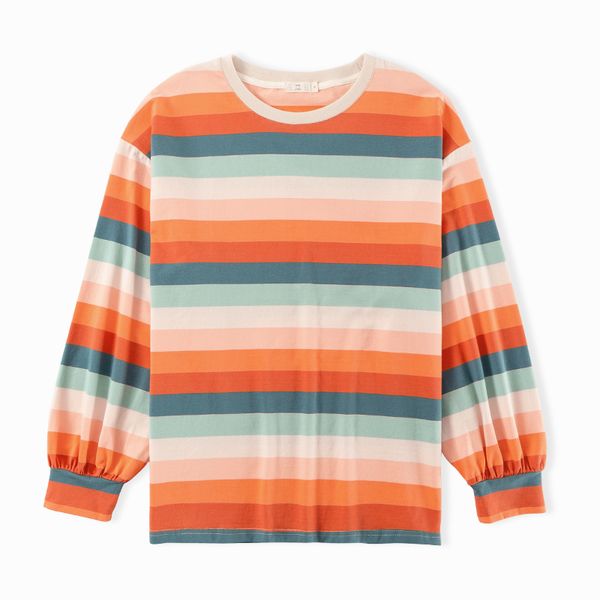 

women loose rainbow striped t-shirt lantern sleeve ladies oversize b3003 210514, White