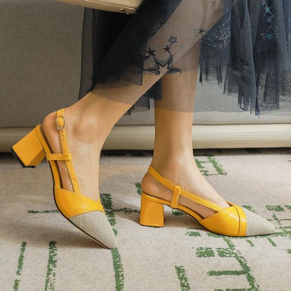 

dress shoes coolulu 2021 women slingback pumps pointed toe mid square heel multicolor ladies size 33-43, Black