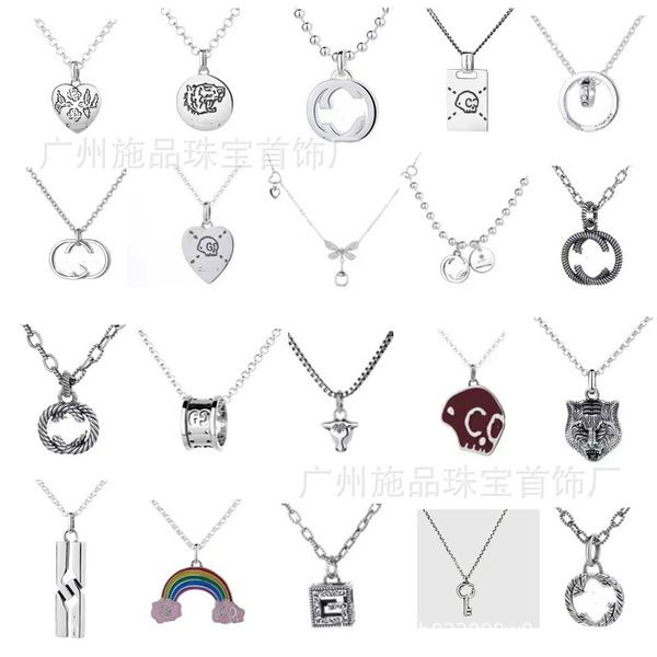 

gujia s925 sterlin sier necklace used for male and female coupl double skull pattern key lare tiger head pendant, White