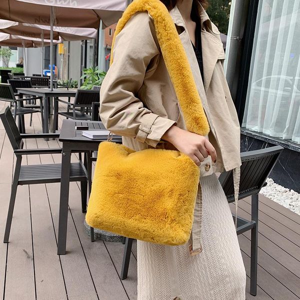 

evening bags winter fluffy plush shoulder for women faux fur long strap cute ladies crossbody bag sling side female purses clutch party