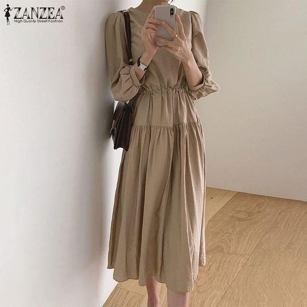 

casual dresses elegant ruffle drawstring waist robe femme female o neck solid vestido women's autumn midi dress plus size, Black;gray