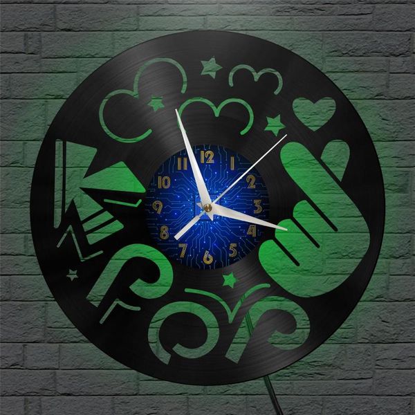 

wall clocks kpop modern design home decor creativity 12 inch silent record clock decoration led gift for lover