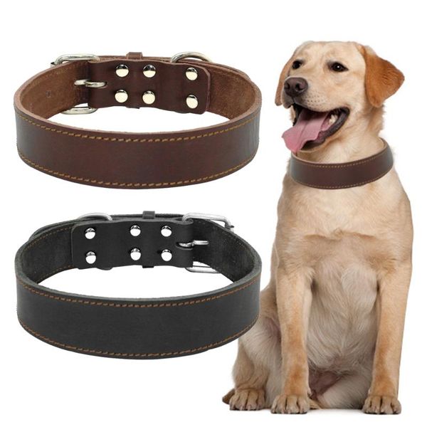 

dog collars & leashes genuine leather pet collar for medium and large dogs pitbull german shepherd neck 15-25" black brown colors
