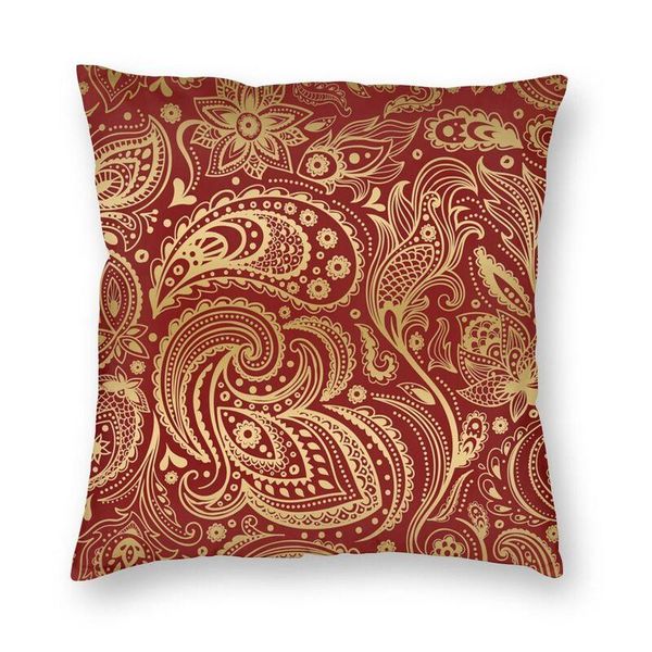 

cushion/decorative pillow gold and red floral paisley pattern throw case decoration boho bohemian art cushion cover 45x45cm pillowcover